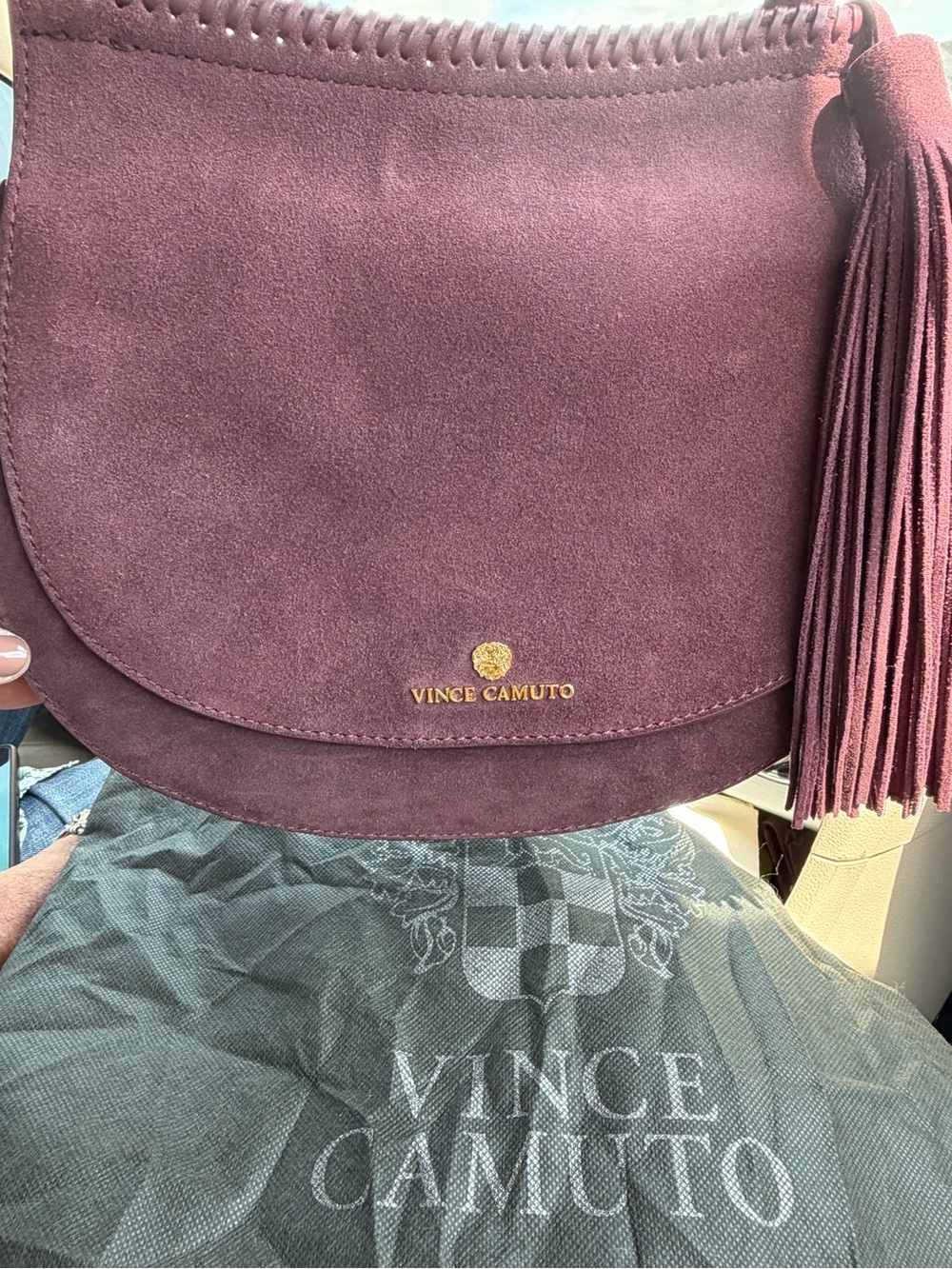 Vince Camuto Plum Suede Leather Tassel Crossbody Shoulder Bag